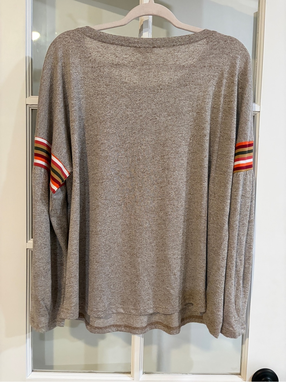 Kori Women’s Gray Long Sleeve Sweater Striped Sleeve Knit Pullover Casual Size